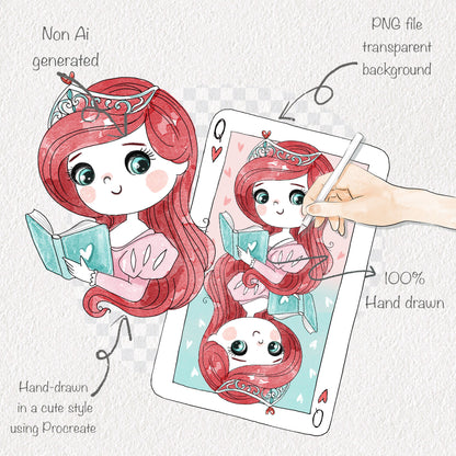 Queen of books set 2 Hand Drawn clipart instant download PNG file - 300 dpi