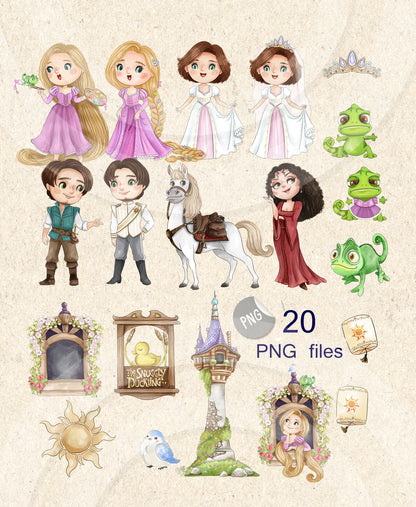 Long Hair Princess inspiration ClipArt instant download PNG file - 300 dpi