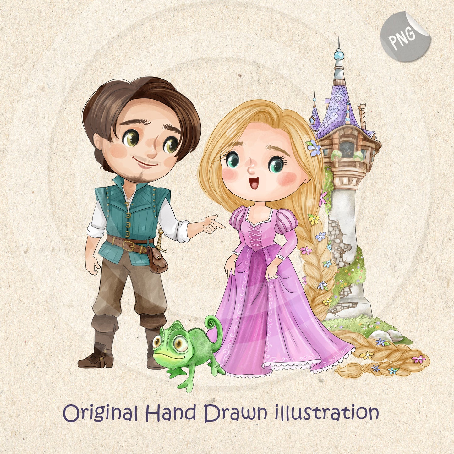 Long Hair Princess inspiration ClipArt instant download PNG file - 300 dpi