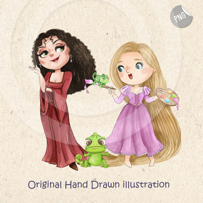 Long Hair Princess inspiration ClipArt instant download PNG file - 300 dpi