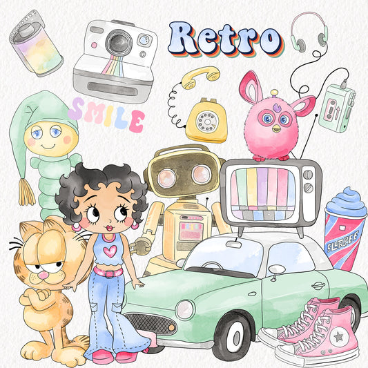 Retro clipart ,Hand drawn clipart, PNG files 300 dpi.