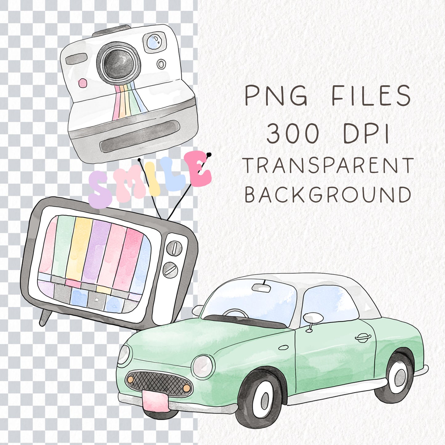 Retro clipart ,Hand drawn clipart, PNG files 300 dpi.