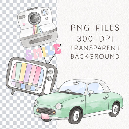 Retro clipart ,Hand drawn clipart, PNG files 300 dpi.