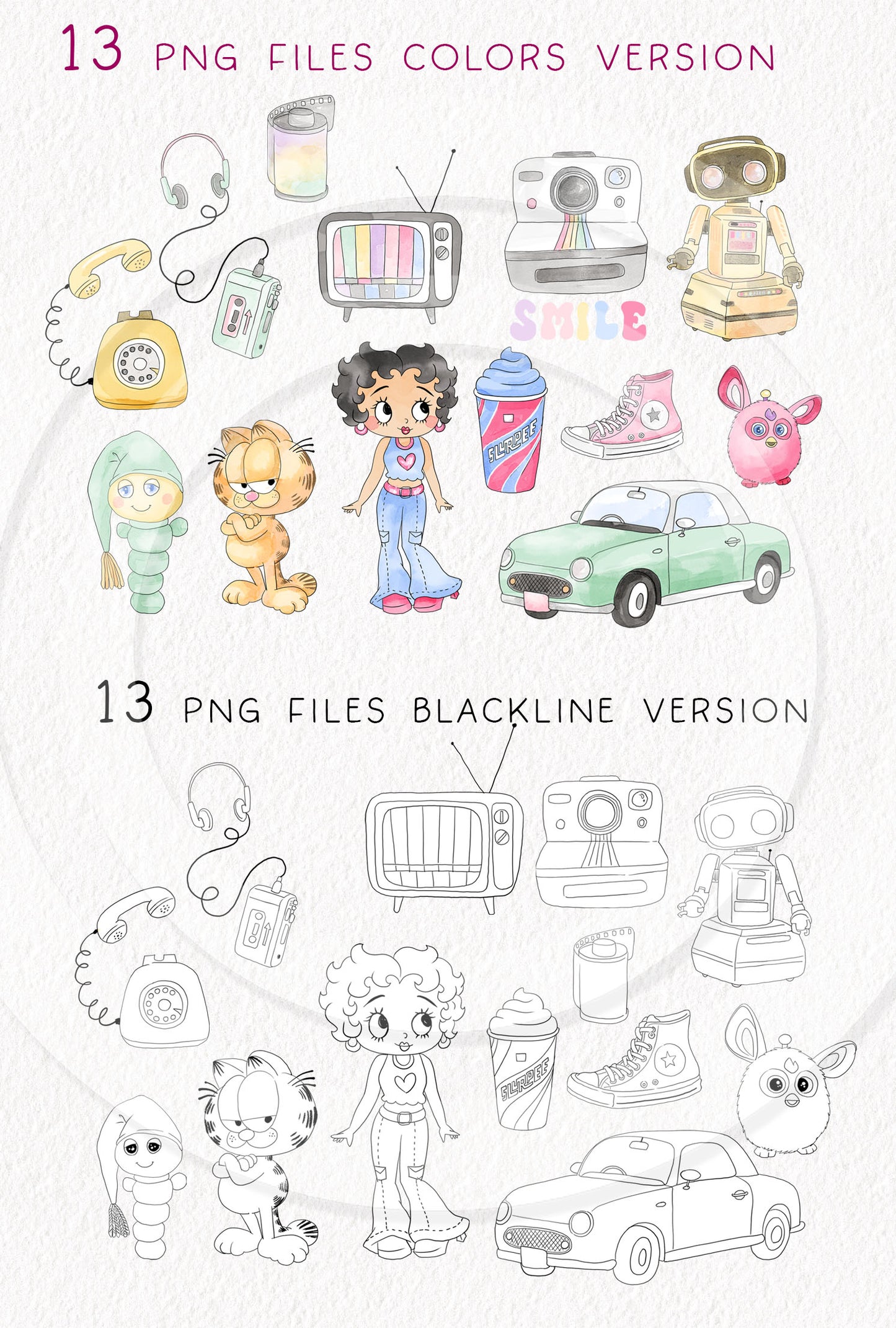 Retro clipart ,Hand drawn clipart, PNG files 300 dpi.