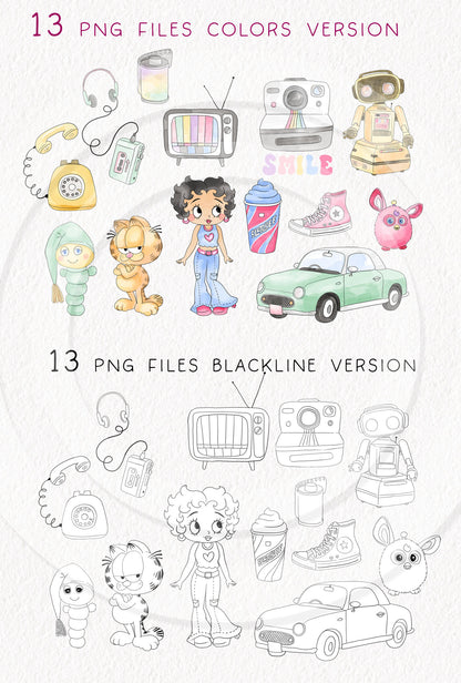 Retro clipart ,Hand drawn clipart, PNG files 300 dpi.