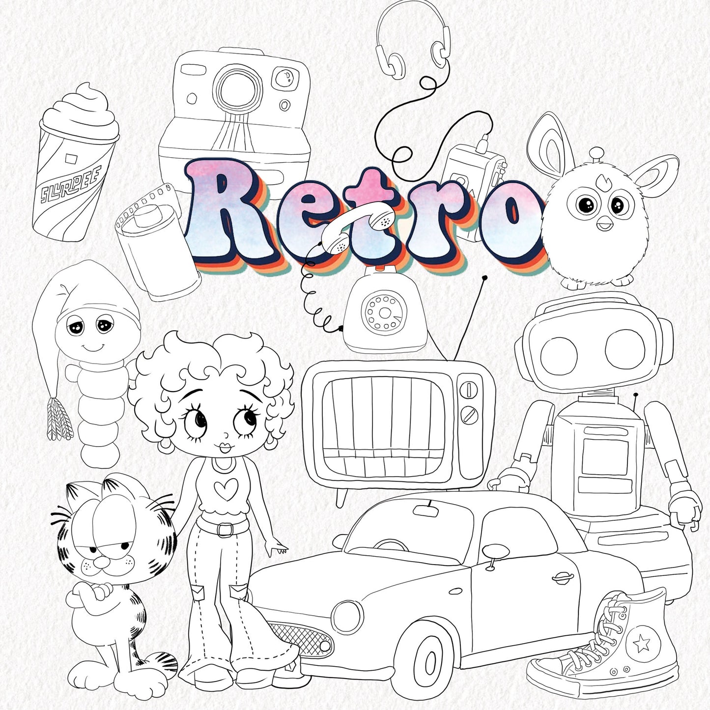 Retro clipart ,Hand drawn clipart, PNG files 300 dpi.
