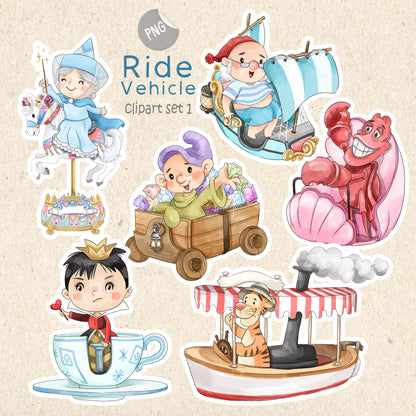 Ride Vehicle party clipart Set 1, PNG files