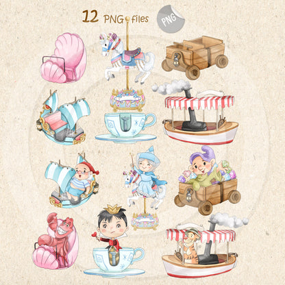Ride Vehicle party clipart Set 1, PNG files