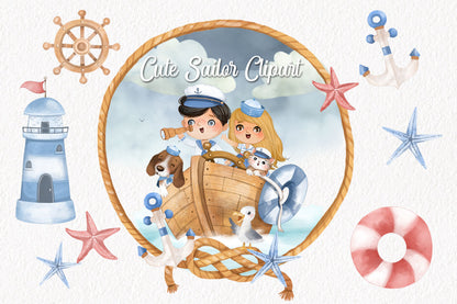 Sailor clipart bundles set PNG files