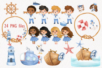 Sailor clipart bundles set PNG files