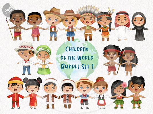 Children of the World boy and girls BUNDLE clipart set 1