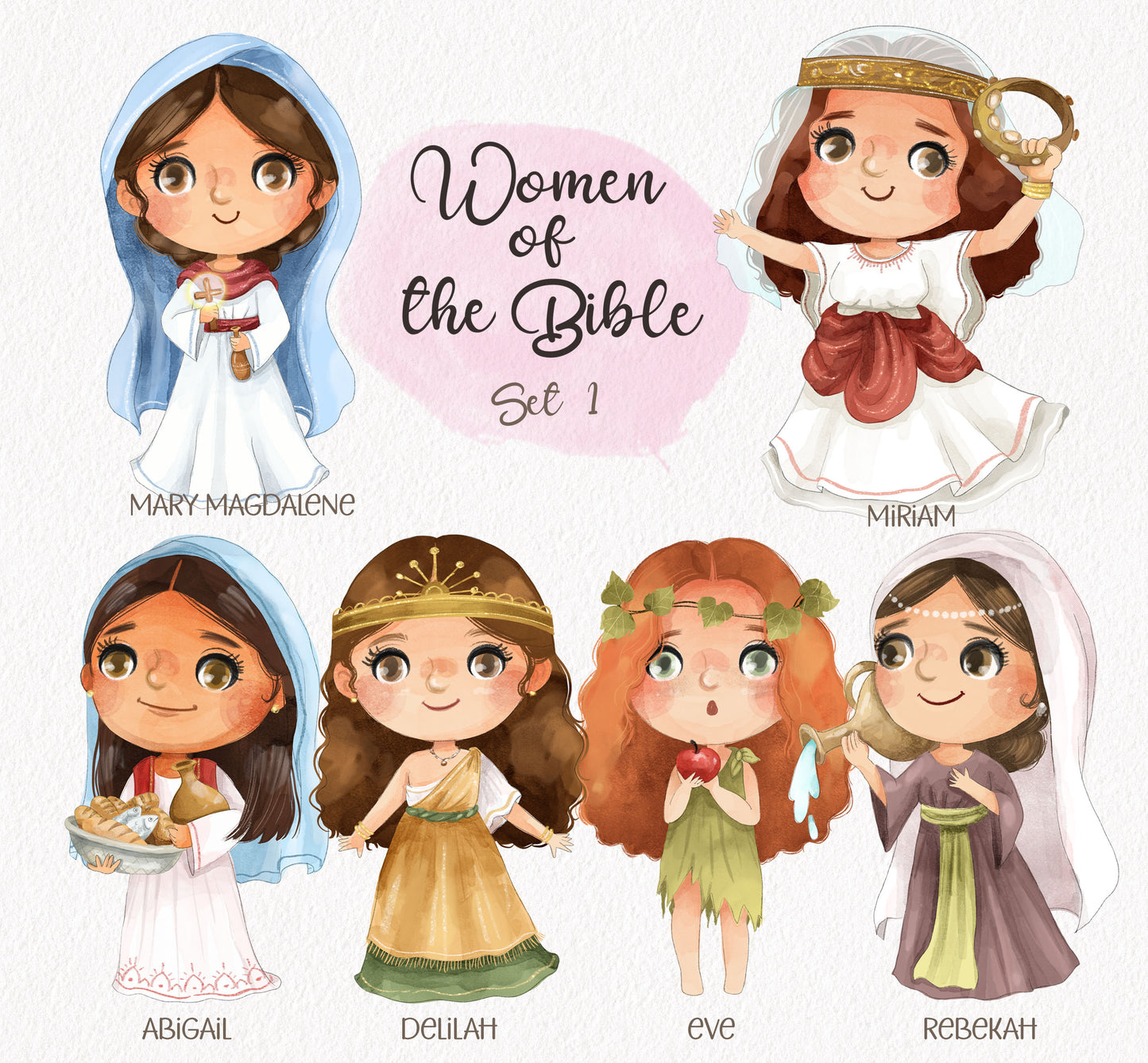 Women of the Bible Clipart set 1, Bible Characters Clipart PNG files 300 dpi.