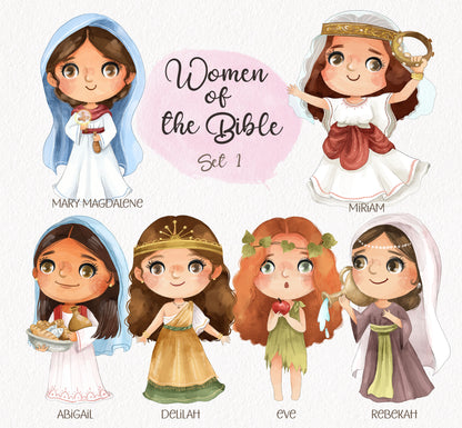 Women of the Bible Clipart set 1, Bible Characters Clipart PNG files 300 dpi.