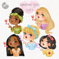 Valentine's girls Clipart set 1 ,kiss clipart, instant download PNG file - 300 dpi