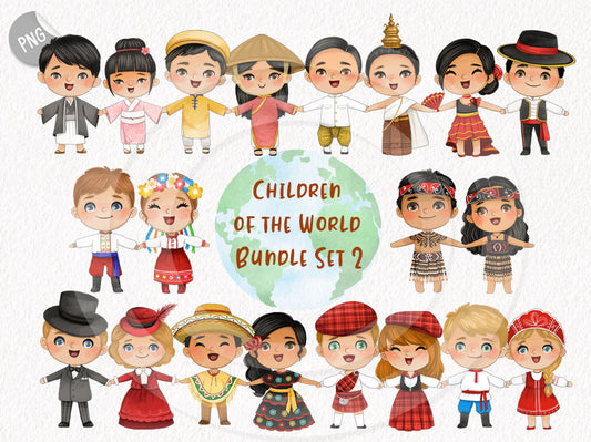 Children of the World boy and girls BUNDLE clipart set 2