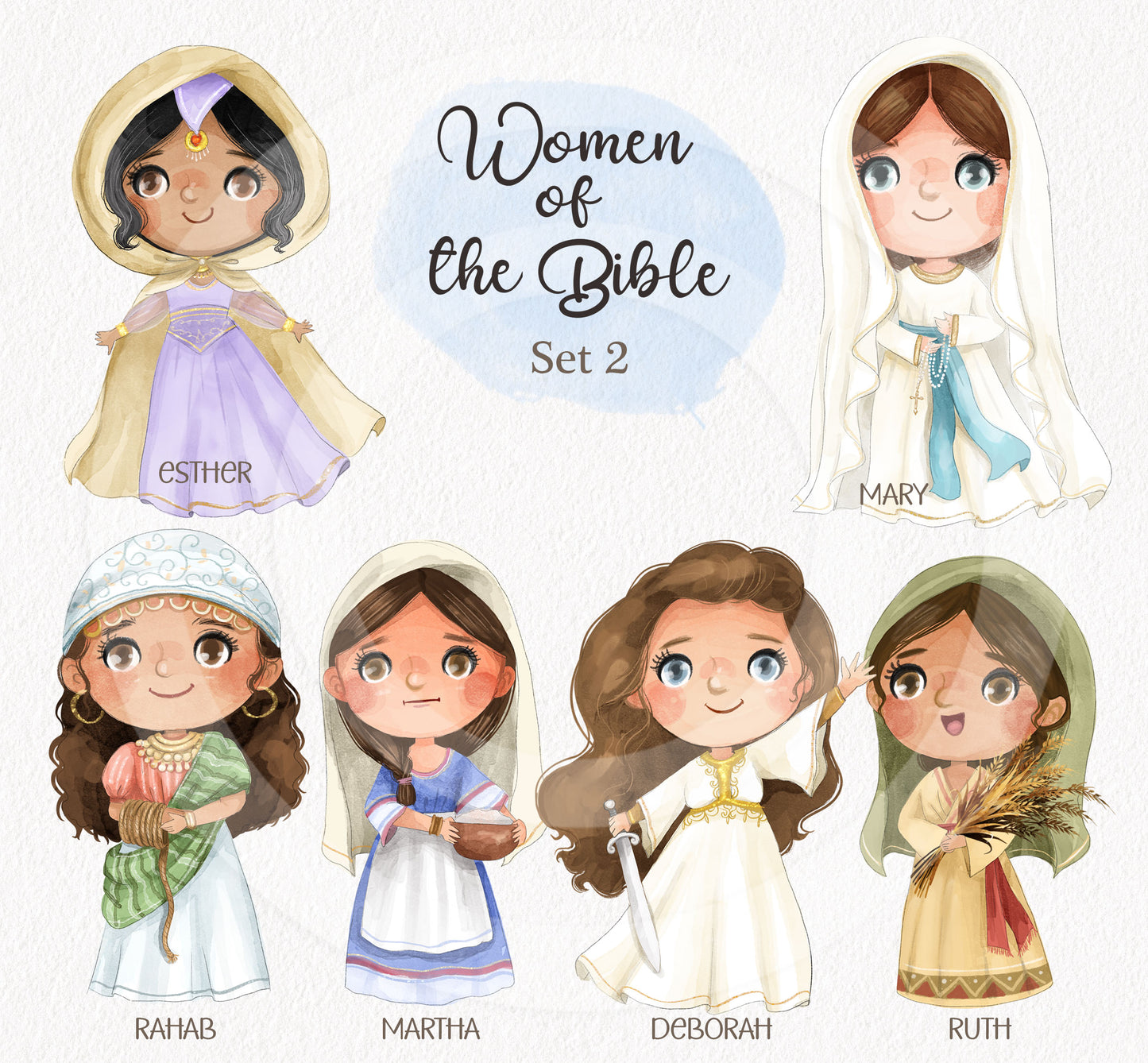 Women of the Bible Clipart set 2, Bible Characters Clipart PNG files 300 dpi.