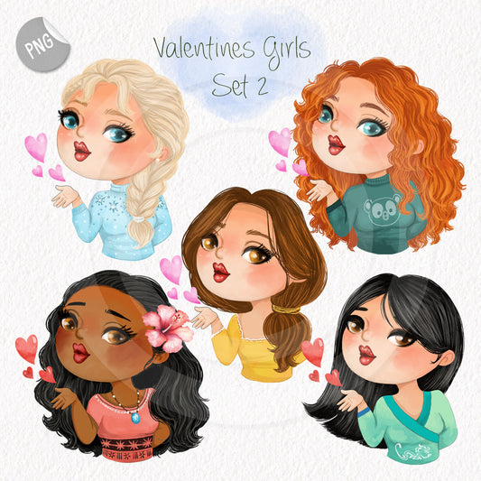 Valentine's girls Clipart set2 ,kiss clipart, instant download PNG file - 300 dpi