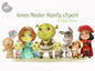 Green monster family clipart instant download PNG file - 300 dpi