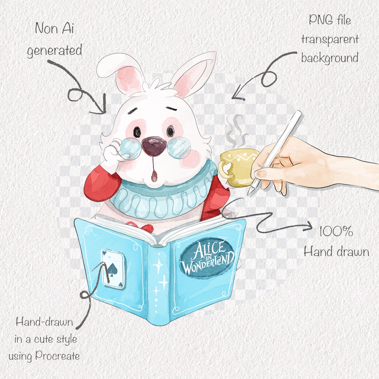 Cute animals reading book clipart set2, Hand drawn clipart, PNG file - 300 dpi