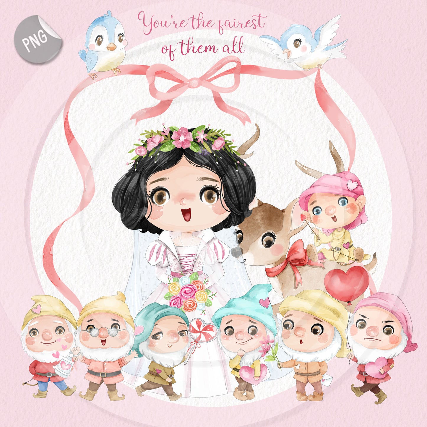 Valentine princess clipart, instant download PNG file - 300 dpi