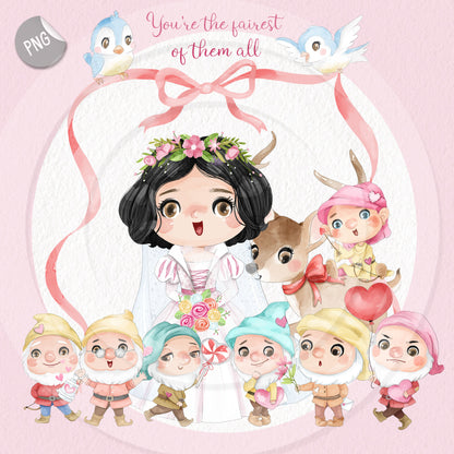 Valentine princess clipart, instant download PNG file - 300 dpi