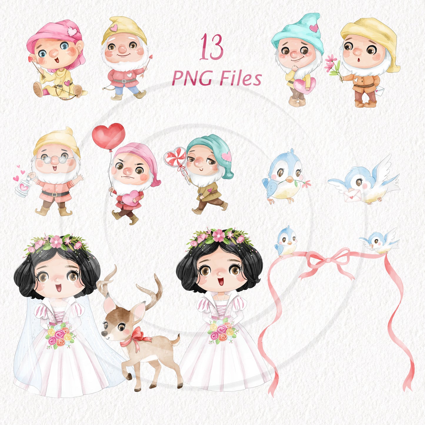 Valentine princess clipart, instant download PNG file - 300 dpi