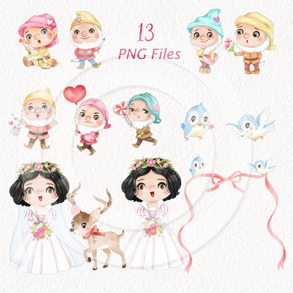 Valentine princess clipart, instant download PNG file - 300 dpi