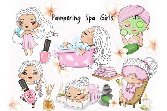 Cute girls spa clipart instant download PNG file - 300 dpi