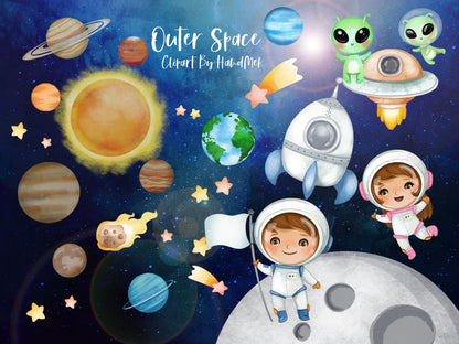 Astronaut and Space clipart instant download PNG file - 300 dpi