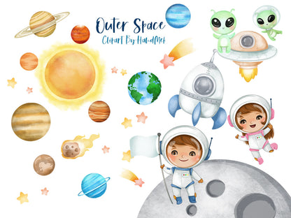 Astronaut and Space clipart instant download PNG file - 300 dpi