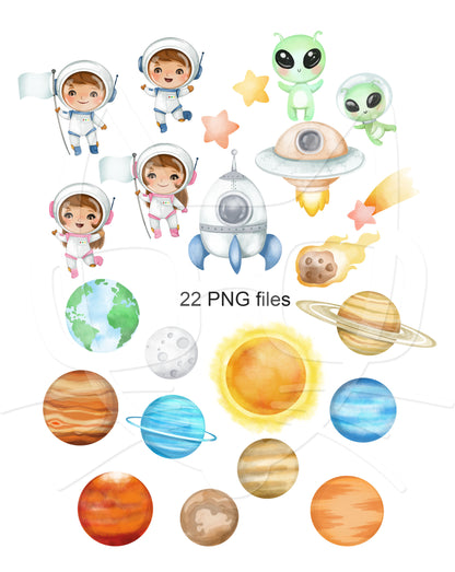 Astronaut and Space clipart instant download PNG file - 300 dpi