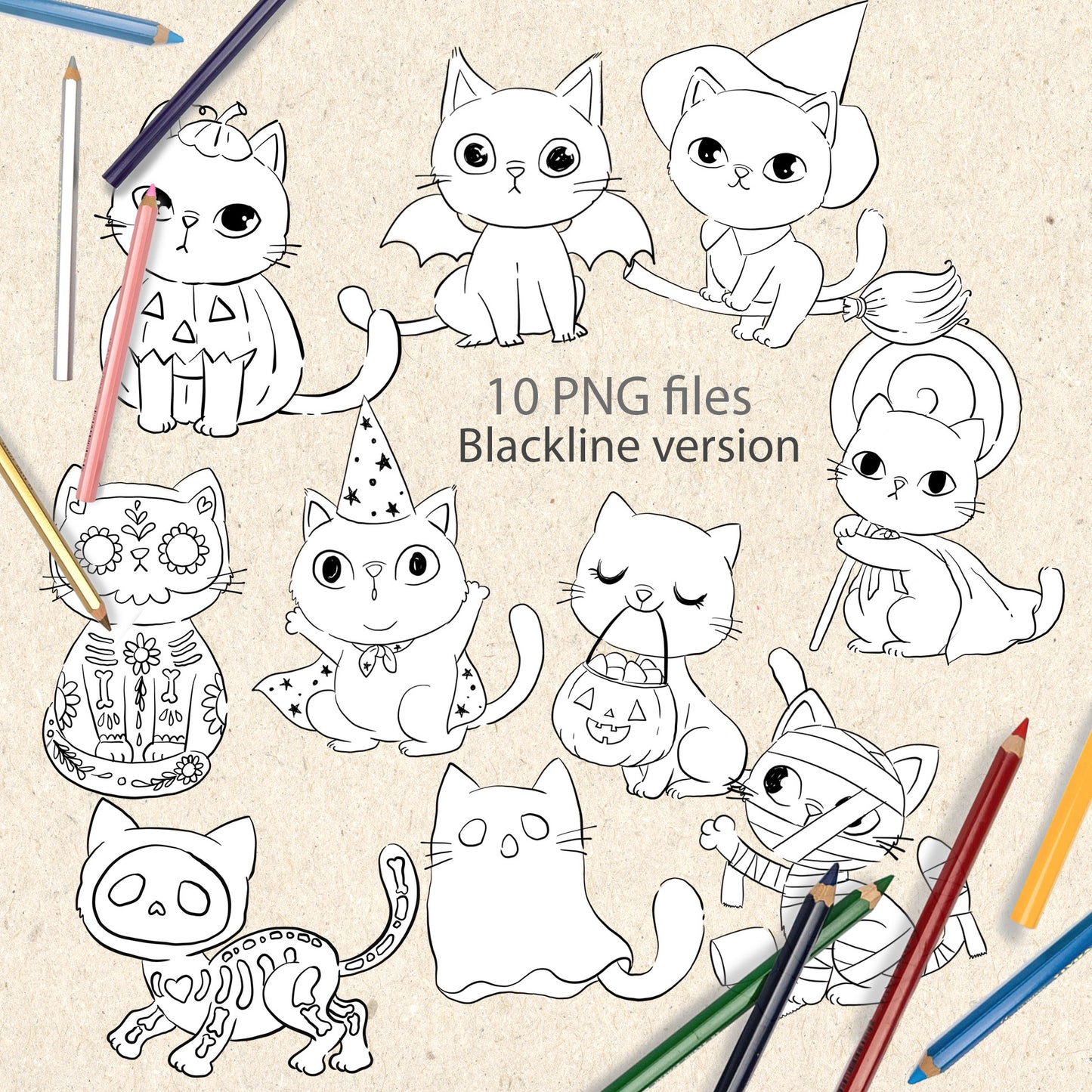 Halloween cat clipart PNG files.