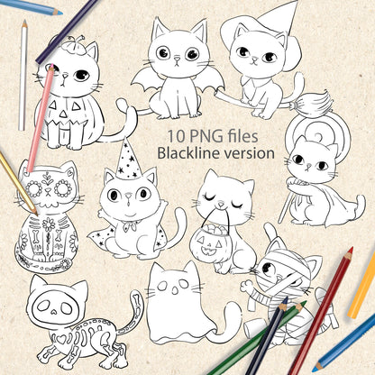 Halloween cat clipart PNG files.