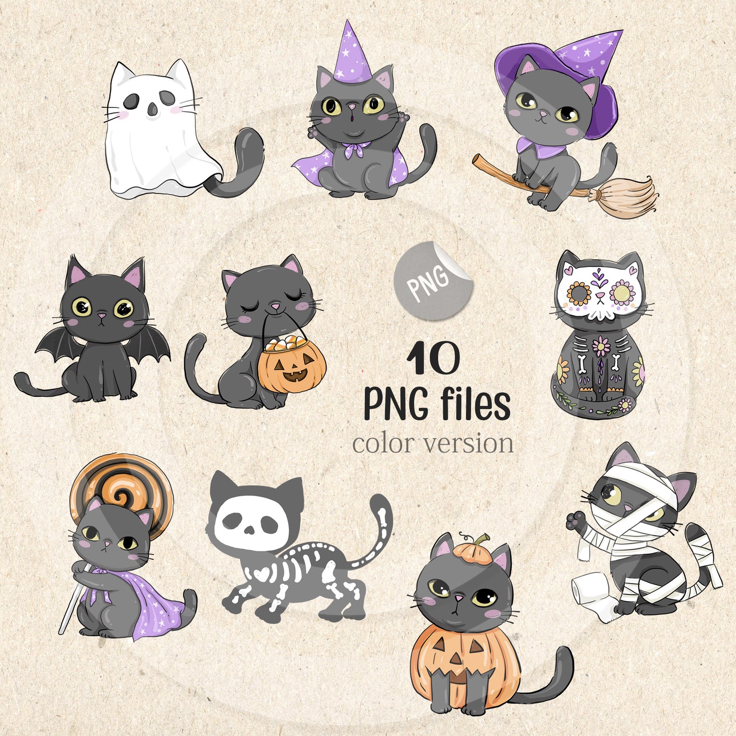 Halloween cat clipart PNG files.