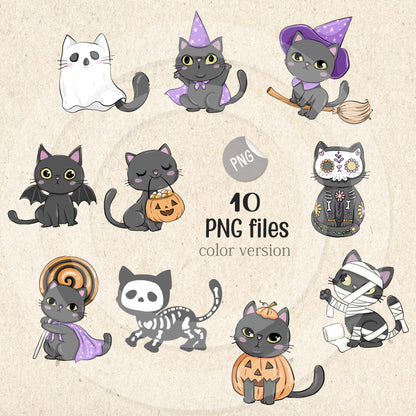 Halloween cat clipart PNG files.
