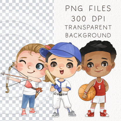 Sport Kids set 1, Kids Sport clipart, Hand drawn clipart, PNG files.