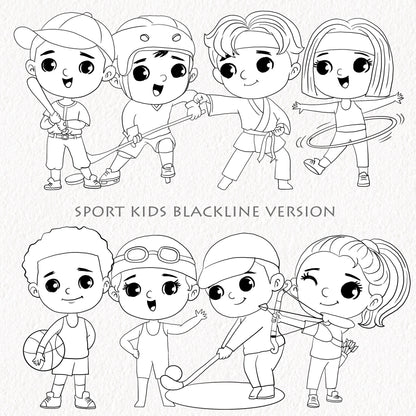 Sport Kids set 1, Kids Sport clipart, Hand drawn clipart, PNG files.