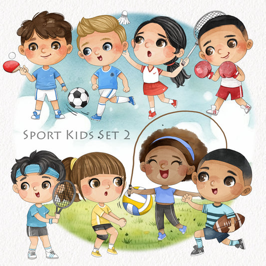 Sport Kids set 2, Kids Sport clipart, Hand drawn clipart, PNG files.
