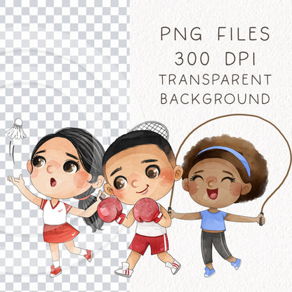 Sport Kids set 2, Kids Sport clipart, Hand drawn clipart, PNG files.