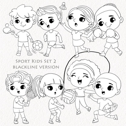 Sport Kids set 2, Kids Sport clipart, Hand drawn clipart, PNG files.