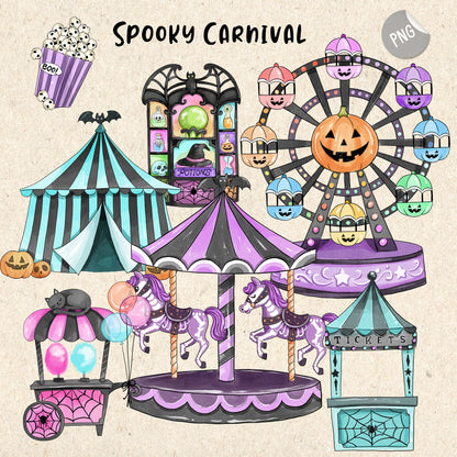 Spooky Carnival clipart PNG files.