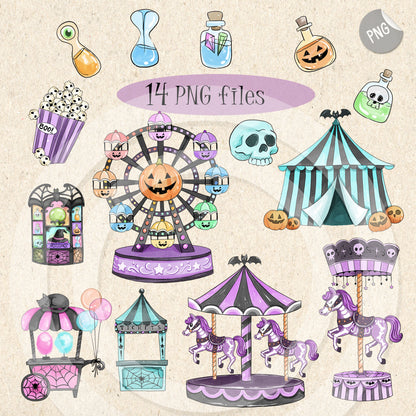 Spooky Carnival clipart PNG files.