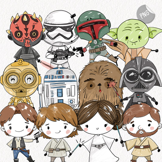 Space characters Hand Drawn ,doodle clipart, Seamless Pattern, instant download PNG file - 300 dpi