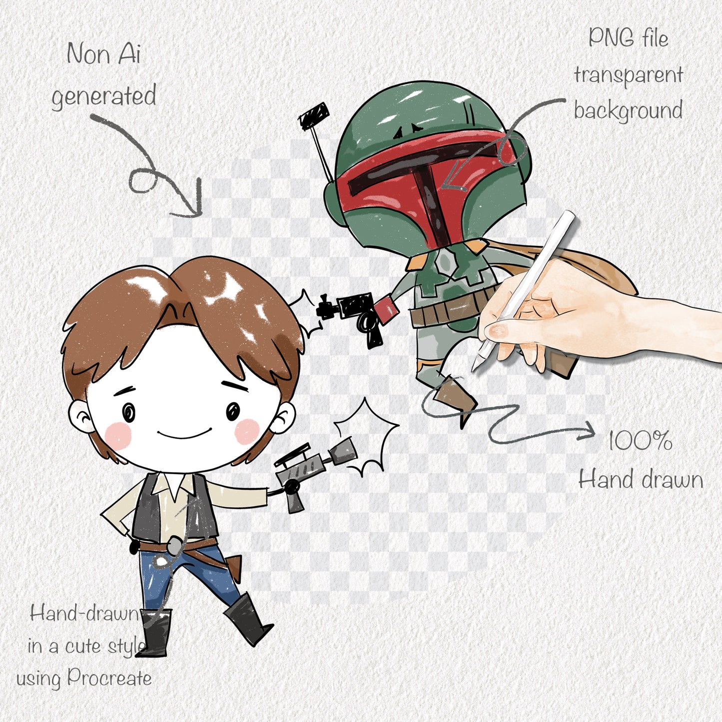 Space characters Hand Drawn ,doodle clipart, Seamless Pattern, instant download PNG file - 300 dpi