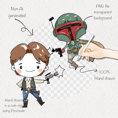 Space characters Hand Drawn ,doodle clipart, Seamless Pattern, instant download PNG file - 300 dpi