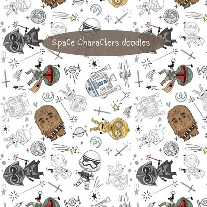 Space characters Hand Drawn ,doodle clipart, Seamless Pattern, instant download PNG file - 300 dpi