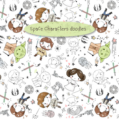 Space characters Hand Drawn ,doodle clipart, Seamless Pattern, instant download PNG file - 300 dpi