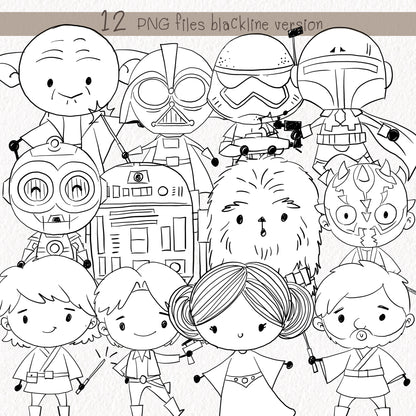 Space characters Hand Drawn ,doodle clipart, Seamless Pattern, instant download PNG file - 300 dpi