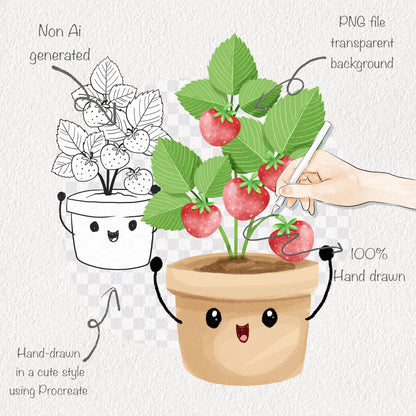 Strawberry fruit Life Cycle Clip Art ,PNG files 300 dpi.