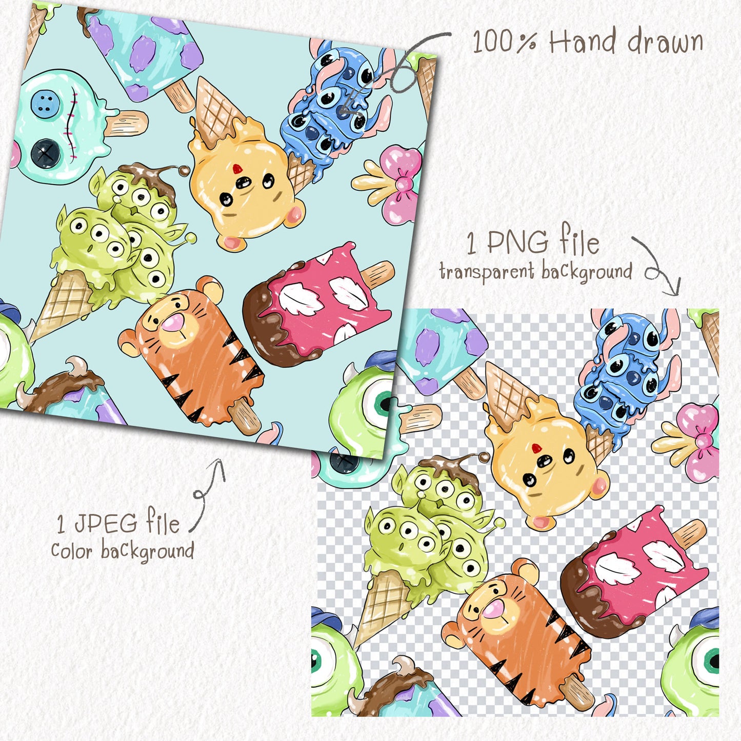 Summer ice cream Seamless Pattern A, instant download PNG , JPEG file - 300 dpi